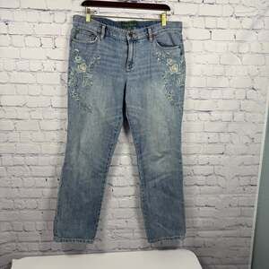 Lauren Ralph Lauren Embroidered Blue Boyfriend Jeans Size 10